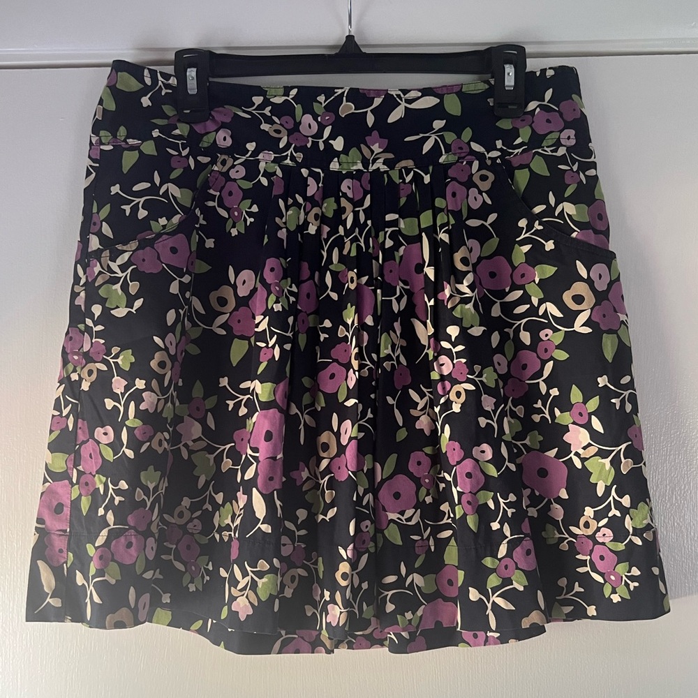 LOFT Floral Mini Skirt Full 100% Cotton Cottagecore Romantic Flirty Preppy Chic